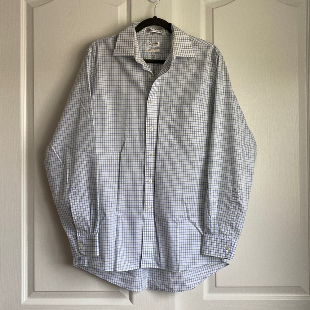 Arrow - Button Down Collared Dress Shirt, Blue & Green Check​​​​​​​​​​​​​
